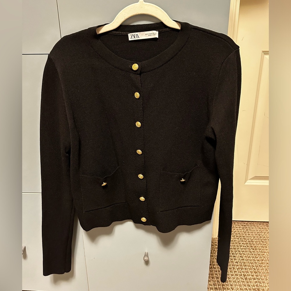 Zara Black Knit with Gold Buttons Cardigan